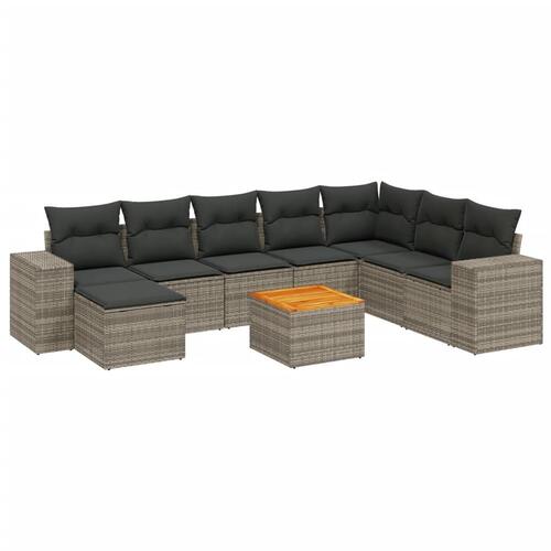 Sofasæt til haven 9 dele med hynder polyrattan grå