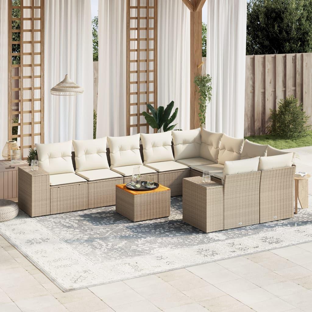Sofasæt til haven 10 dele med hynder polyrattan beige