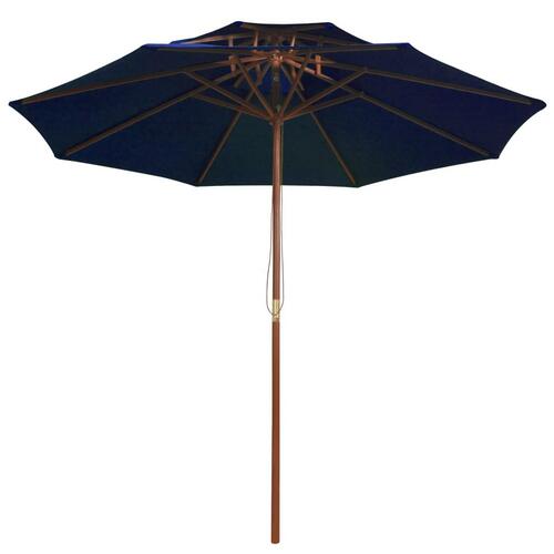 Dobbelt parasol med træstang 270 cm blå