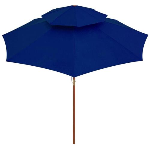 Dobbelt parasol med træstang 270 cm blå