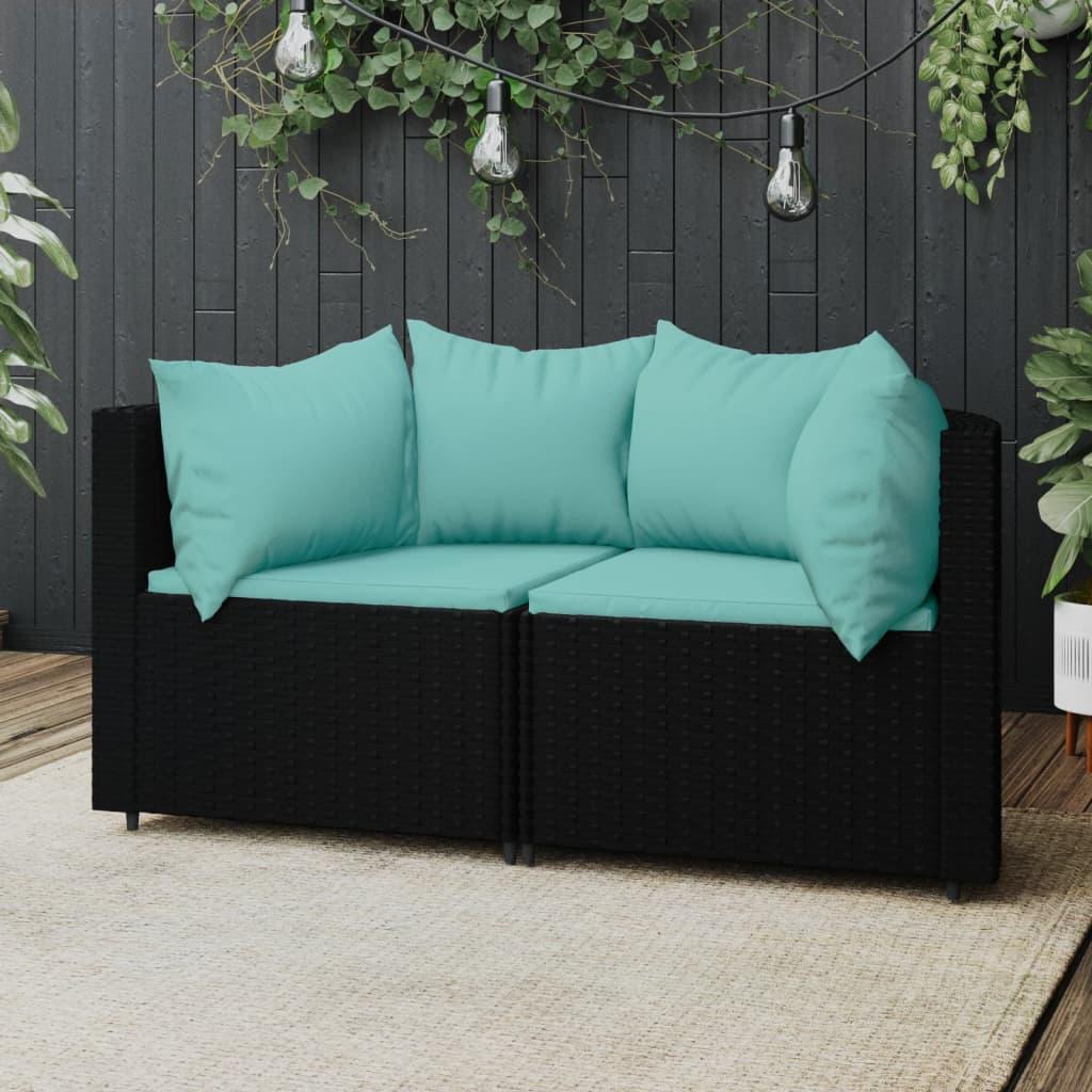 Hjørnemoduler til havesofa 2 stk. med hynder polyrattan sort