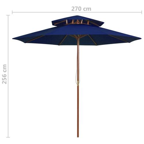 Dobbelt parasol med træstang 270 cm blå