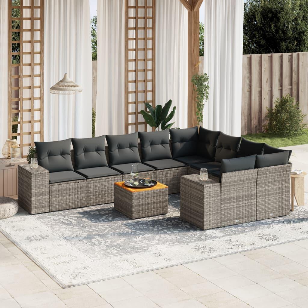 Sofasæt til haven 10 dele med hynder polyrattan grå