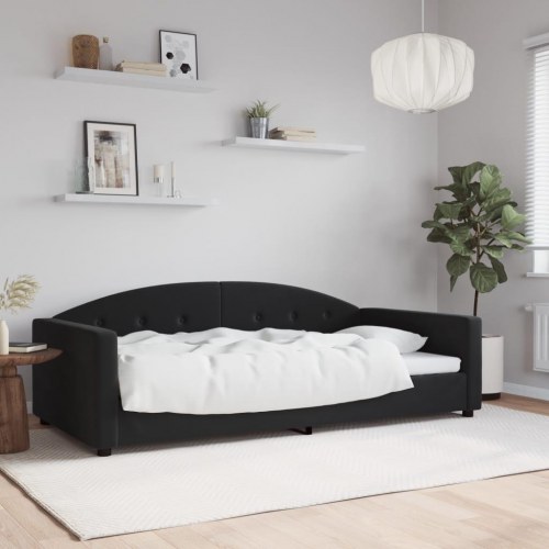 Daybed 100×200 cm i velour - sort sovesofa med lamelbund