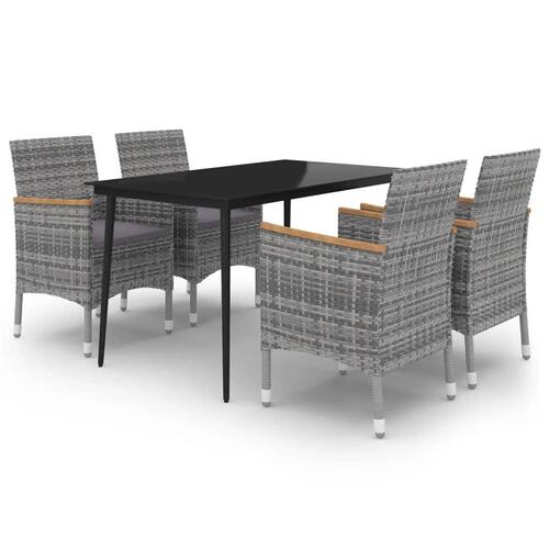 Spisebordssæt til haven 5 dele med hynder polyrattan og glas
