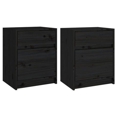 Sengeskabe 2 stk. 40x31x50 cm massivt fyrretræ sort