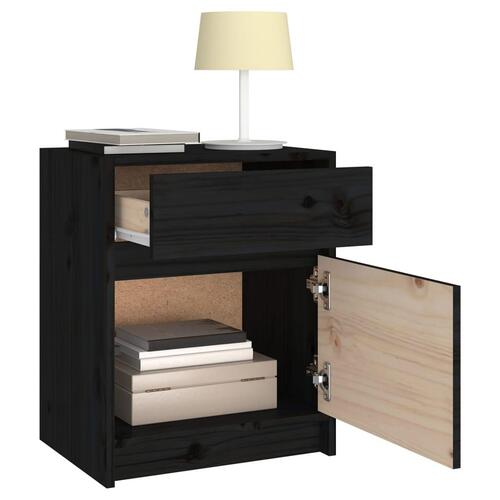 Sengeskabe 2 stk. 40x31x50 cm massivt fyrretræ sort