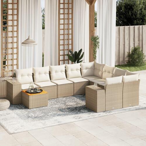 Sofasæt til haven 10 dele med hynder polyrattan beige