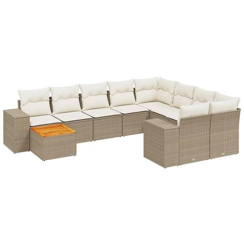 Sofasæt til haven 10 dele med hynder polyrattan beige
