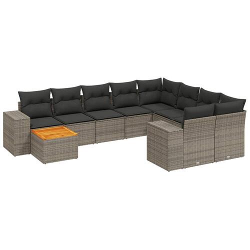 Sofasæt til haven 10 dele med hynder polyrattan grå