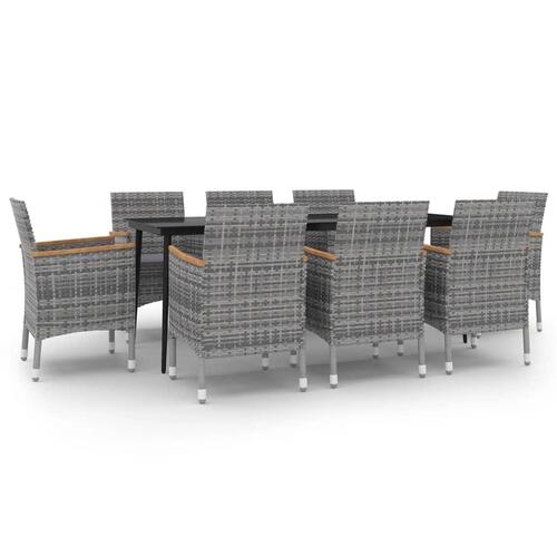 Spisebordssæt til haven 9 dele med hynder polyrattan og glas