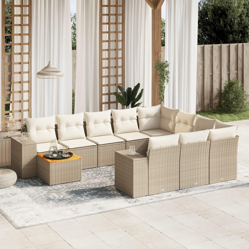 Sofasæt til haven 11 dele med hynder polyrattan beige
