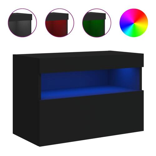 Væghængt tv-bord med LED-lys 60x30x30 cm sort