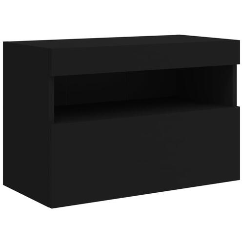 Væghængt tv-bord med LED-lys 60x30x30 cm sort