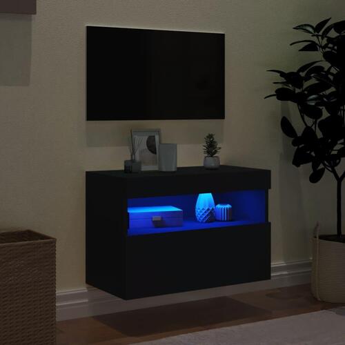 Væghængt tv-bord med LED-lys 60x30x30 cm sort
