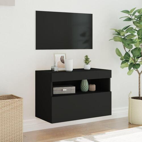 Væghængt tv-bord med LED-lys 60x30x30 cm sort