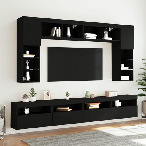 Væghængt tv-bord med LED-lys 60x30x30 cm sort