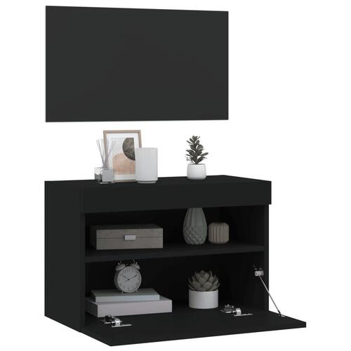 Væghængt tv-bord med LED-lys 60x30x30 cm sort