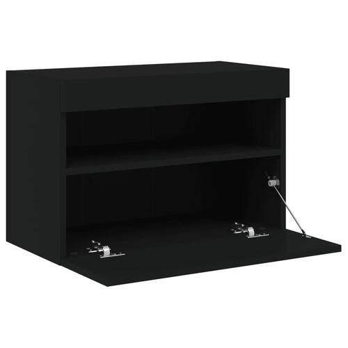 Væghængt tv-bord med LED-lys 60x30x30 cm sort