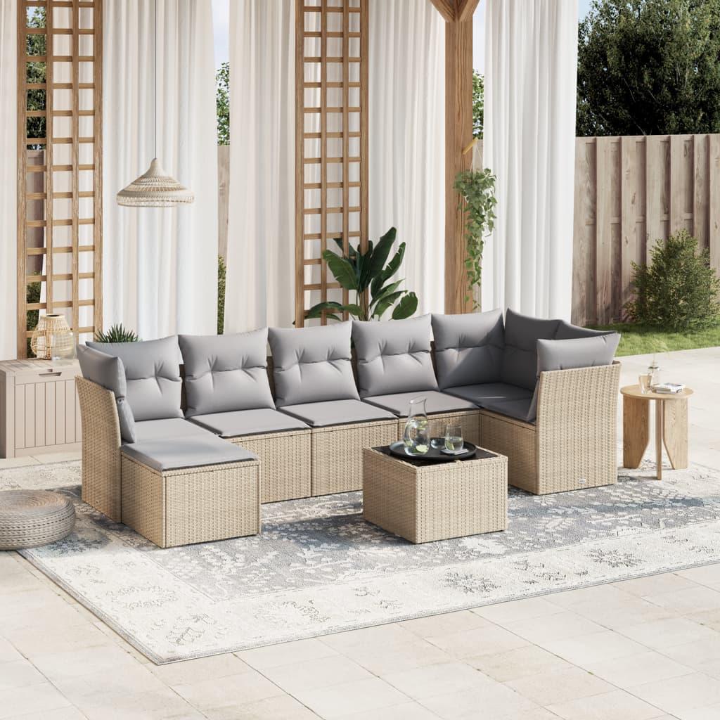 Havesofasæt 8 dele med hynder polyrattan beige