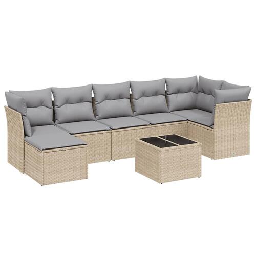 Havesofasæt 8 dele med hynder polyrattan beige