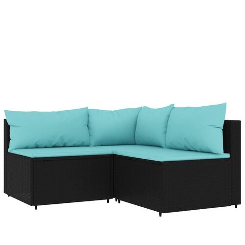 Loungesæt til haven 3 dele med hynder polyrattan sort