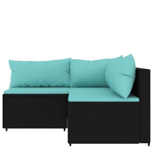 Loungesæt til haven 3 dele med hynder polyrattan sort