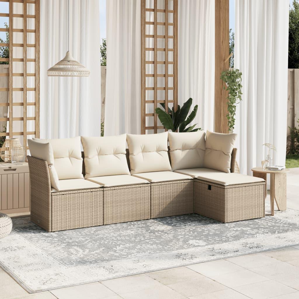 Sofasæt til haven 5 dele med hynder i polyrattan beige