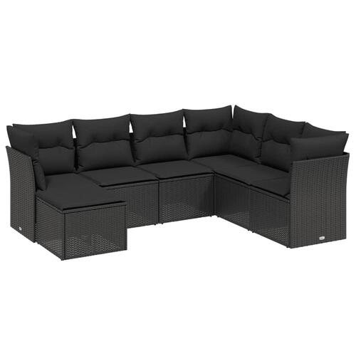 Sofasæt til haven 7 dele med hynder polyrattan sort