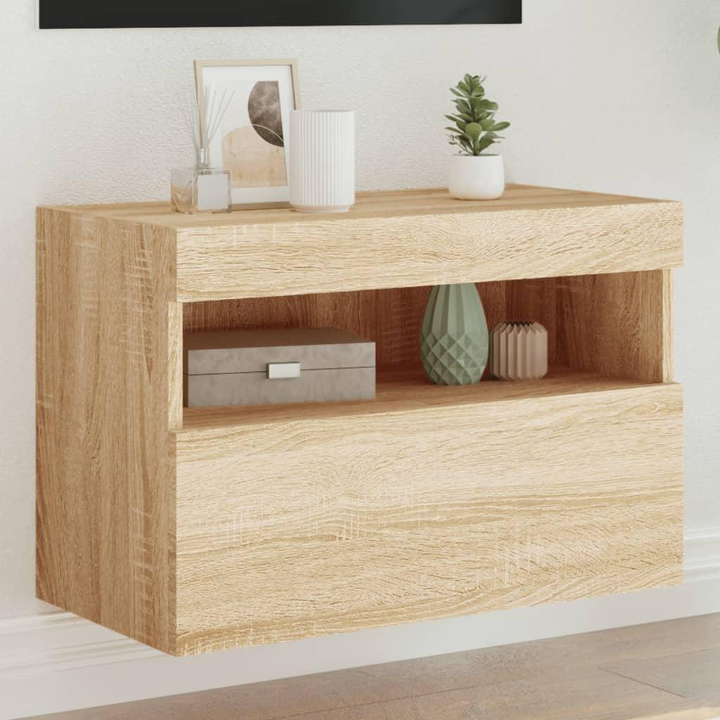Væghængt tv-bord med LED-lys 60x30x40 cm sonoma-eg