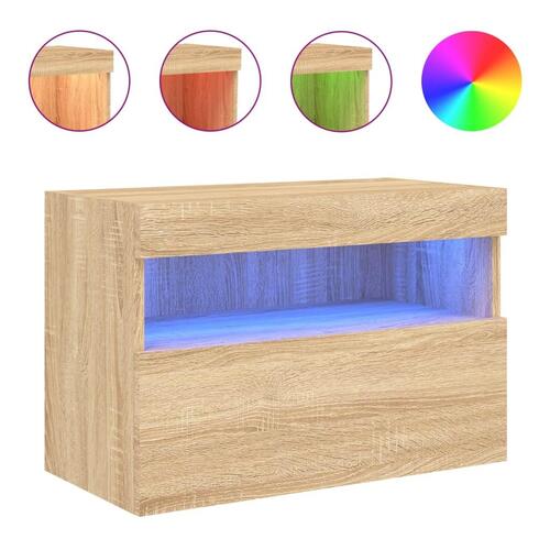 Væghængt tv-bord med LED-lys 60x30x40 cm sonoma-eg