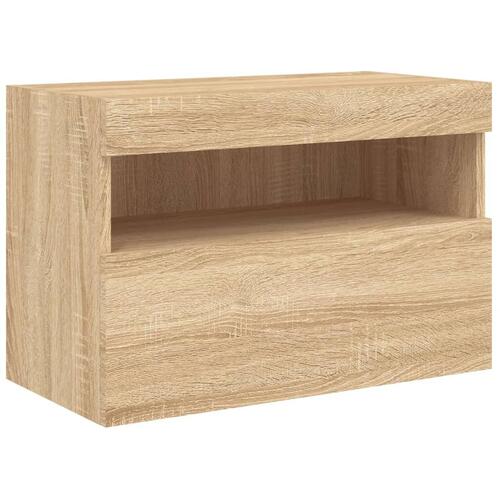 Væghængt tv-bord med LED-lys 60x30x40 cm sonoma-eg