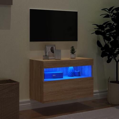 Væghængt tv-bord med LED-lys 60x30x40 cm sonoma-eg