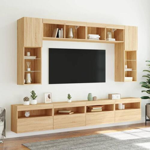 Væghængt tv-bord med LED-lys 60x30x40 cm sonoma-eg