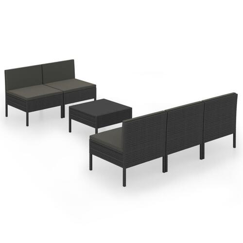 Loungesæt til haven 6 dele med hynder polyrattan sort