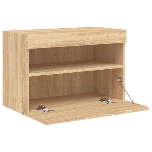 Væghængt tv-bord med LED-lys 60x30x40 cm sonoma-eg