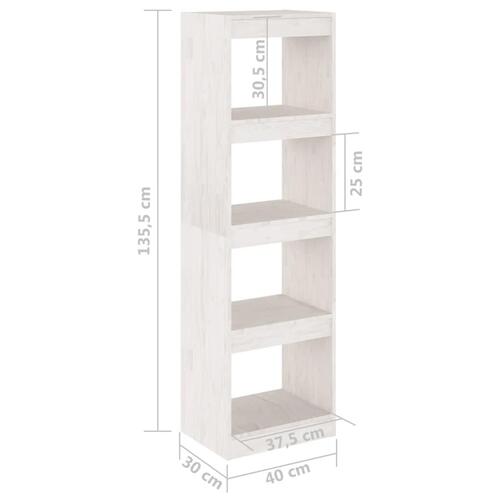 Bogreol/rumdeler 40x30x135,5 cm massivt fyrretræ hvid