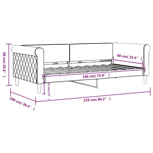 Daybed 90x190 cm velour lysegrå