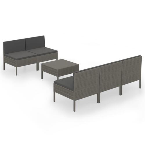 Loungesæt til haven 6 dele med hynder polyrattan sort