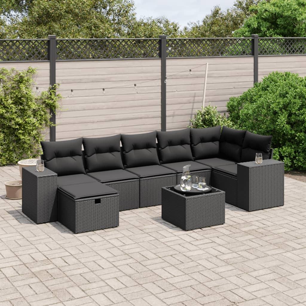 Sofasæt til haven 8 dele med hynder polyrattan sort