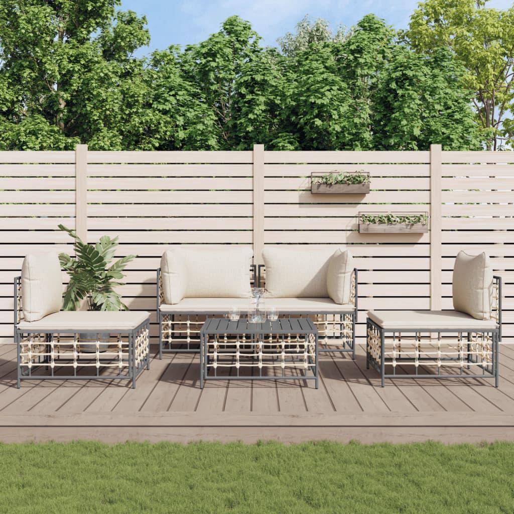 Loungesæt til haven 5 dele med hynder polyrattan antracitgrå