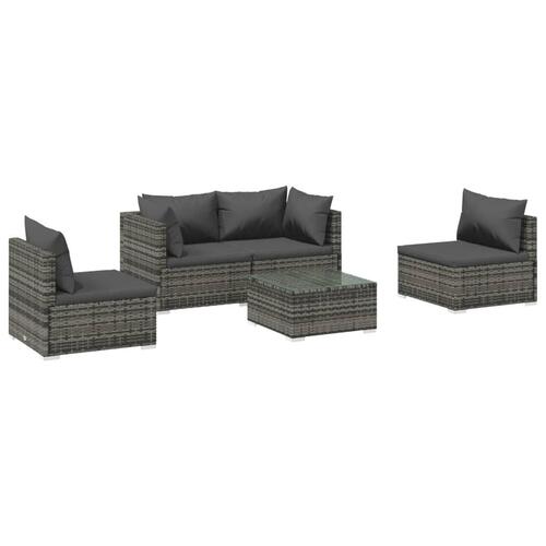 Loungesæt til haven 5 dele med hynder polyrattan grå