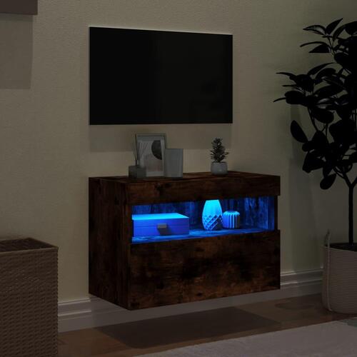 Væghængt tv-bord med LED-lys 60x30x40 cm røget egetræsfarve