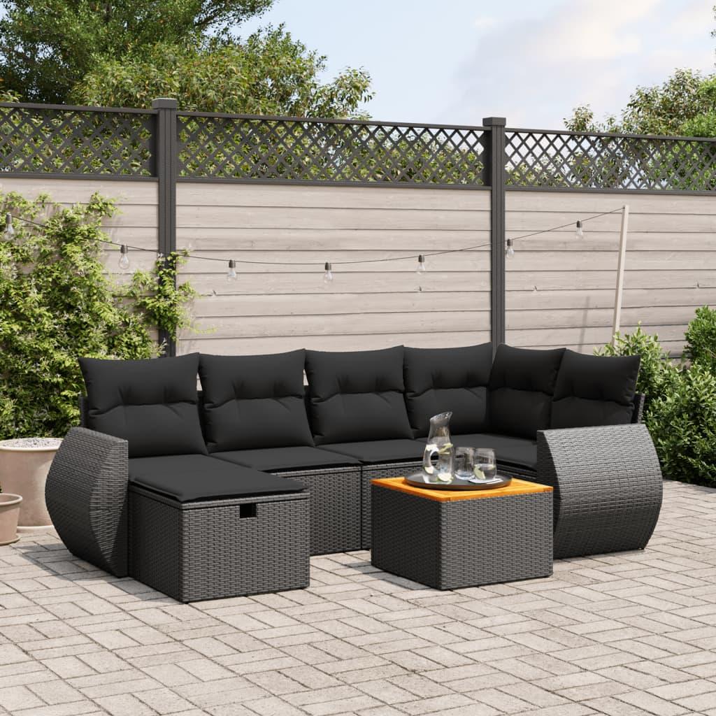 Sofasæt til haven 7 dele med hynder polyrattan sort