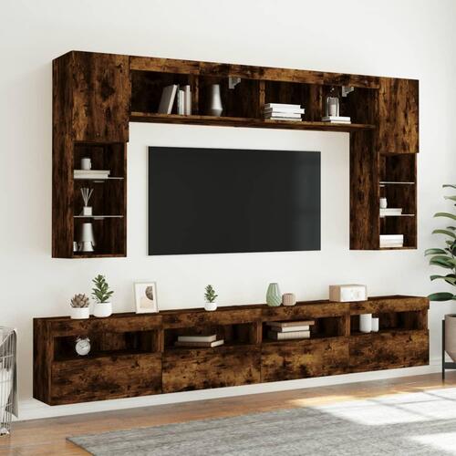 Væghængt tv-bord med LED-lys 60x30x40 cm røget egetræsfarve