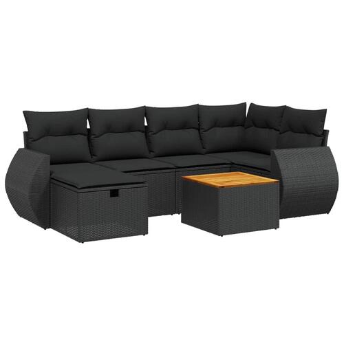 Sofasæt til haven 7 dele med hynder polyrattan sort