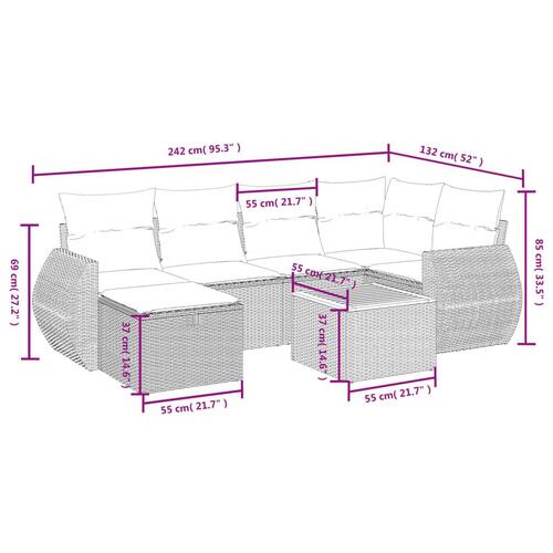 Sofasæt til haven 7 dele med hynder polyrattan sort