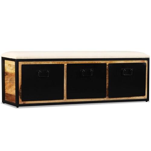 Opbevaringsbænk med 3 skuffer i massivt mangotræ 120 x 30 x 40 cm