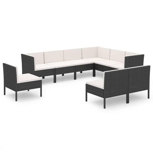Loungesæt til haven 9 dele med hynder polyrattan sort