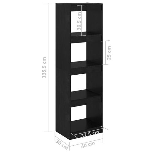 Bogreol/rumdeler 40x30x135,5 cm massivt fyrretræ sort